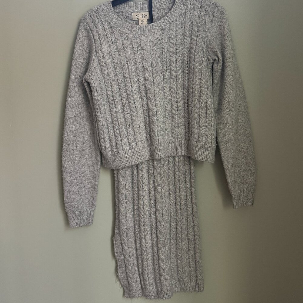 Size Small ; Grey/Cream Sweater/Skirt Set